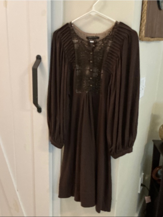 BCBGMaxAzria Dresses & Skirts - BCBGMaxAzria Chocolate Brown Long-Sleeve Pleated Yoke Dress